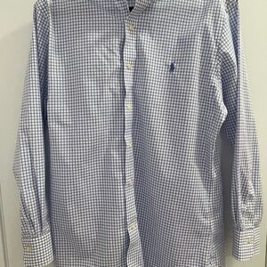 Ralph Lauren Navy and White Plaid Slim Fit Dress Shirt